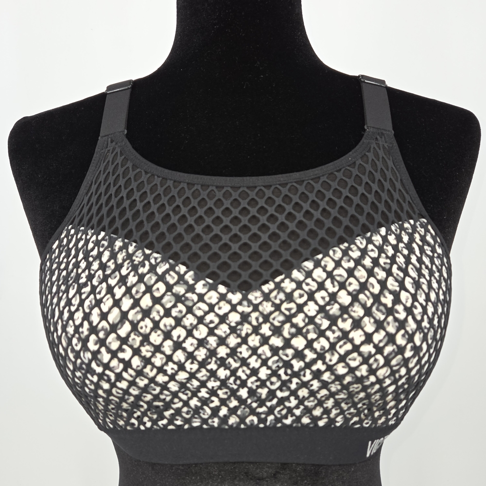 VS Black Mesh High-Neck Sports Bra with Leopard Print Lining